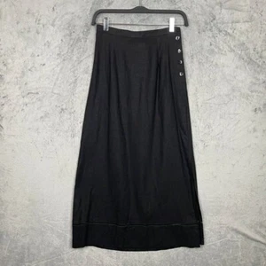 Vintage Minimalist Black Linen Midi A-Line Skirt Small Side Button Hem Lagom - Picture 1 of 7