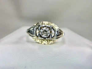 Art Deco 14k Yellow Gold Natural Round Old European Diamond Engagement Ring - Picture 1 of 6