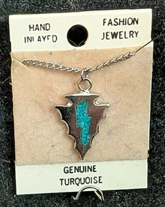 Vintage Nickle Silver Necklace Arrowhead Turquoise Resin Filled Size 1" - Picture 1 of 1