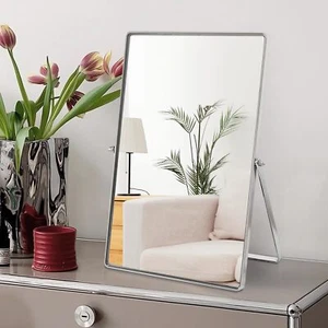 Silver Makeup Mirror Portable Desk Mirror 90° Adjustable for Dressing Room - Picture 1 of 7