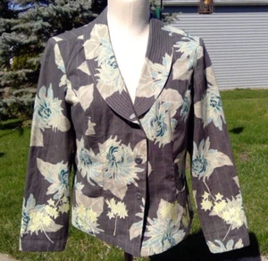 Coldwater Creek ladies cotton & linen floral jacket PS gray & light turquoise - Picture 1 of 5
