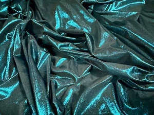 Metallic Lamé Stretch Spandex Jersey Fabric, Per Metre - plain - Kingfisher Blue - Picture 1 of 3