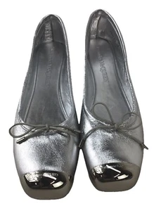 Alexander McQueen Plateado Cuero Planos Talla 9 (X193) - Imagen 1 de 6