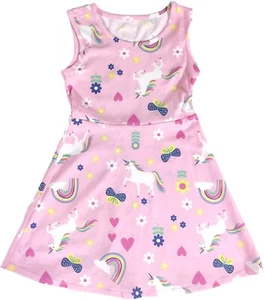 Unicorn Dress Girls Large 10-12 Hearts Rainbow Sleeveless Spring Summer Outfit - Picture 1 of 3