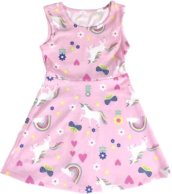Unicorn Dress Girls Large 10-12 Hearts Rainbow Sleeveless Spring Summer Outfit - Image 1 of 3
