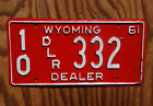 1961 Red Wyoming DEALER License Plate # 10 - 332