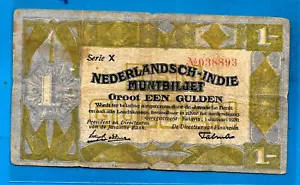 Netherlands Indies P103 1 fiorino MUNTBILJET Javasche Bank 1.1.1920 gVF EX RARO - Foto 1 di 2