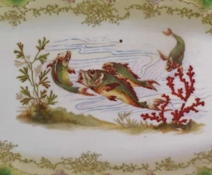 VINTAGE LIMOGES FRANCE 23" x 9" HAND PAINTED FISH DINNER SERVING PLATTER PLATE - Picture 1 of 9