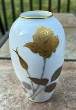 Noritake OAC Okura Golden Rose Porcelain Vase Silver Leaves Japan Vintage