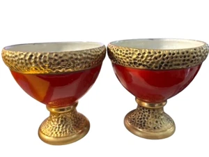 CUENCOS DE PORCELANA ITALIANOS DE PORCELLANE CANOVA PADOVA, Rojo-Oro, Juego de 2, 5,25x5 - Imagen 1 de 9