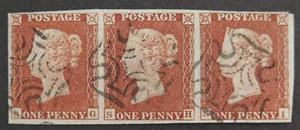 QV 1841 1d Red Imperforate (SG,SH,SI) plate 20 SG8 BS9 strip of 3 MX (Greenock) - Picture 1 of 5