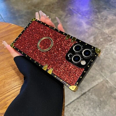 For Various Phone Flash Diamond +Ring Holder Case Glitter Shockproof Cover Stand - Image 1 of 4