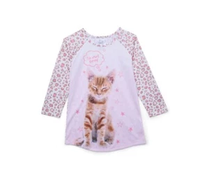 NWT ! WONDER NATION GIRLS LONG SLEEVE SLEEP GOWN PAJAMA CAT SIZE LARGE - Picture 1 of 3