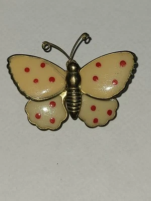 Vintage Yellow And Red Goldtone Butterfly Enamel Pin  - Image 1 of 4