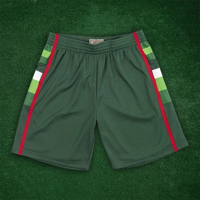 1983-84 Milwaukee Bucks NBA Mitchell & Ness Road Dark Green Swingman Shorts - Image 1 of 4