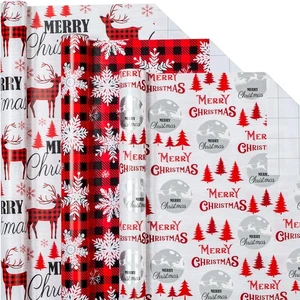 Rollo de papel de envolver de Navidad Afucus - 17 pulgadas x 120 pies - elegantes copos de nieve, ciervos - Imagen 1 de 6