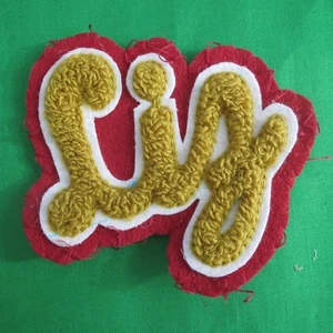 Parche Chaqueta LIZ Varsity Letter Elizabeth Rojo Dorado Blanco Bordado Personalizado - Imagen 1 de 2