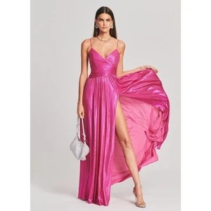 Maxi Vestido Retrofete Doss Plisado Abertura Alta Sin Mangas Rosa Caliente Talla Pequeña - Imagen 1 de 11