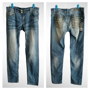 Neu mit Etikett Pepe Jeans London Stiefmütterchen Zwei-Knopf Nieten Taschen Low-Rise Jeans, Gr. 30 - Bild 1 von 14