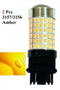 2x 3157 Yellow 144 SMD LED Turn Signal Parking Light Blinker Bulb Super Bright - Picture 1 of 4