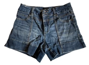 Junior's 5/6 Rue 21 Stretch Distressed Low Rise Denim Jean Shorts Cuff Pockets - Picture 1 of 7