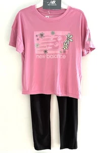Small-7/8-New Balance-Girls-Activewear-2pc Set-Leggings-Short Sleeve Shirt-NWT - Picture 1 of 5