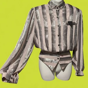 THE ULTIMATE 1980S POST MODERN BLOUSE memphis power shoulders top shirt L XL 5H - Picture 1 of 16