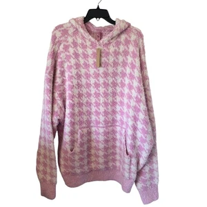 SKIMS Cozy Knit Hoodie in Petal Houndstooth Plus Size 2x/3x Purple White NEW - Picture 1 of 3