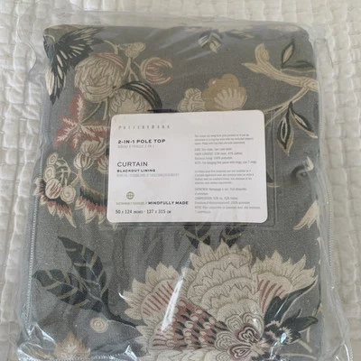 1 Panel Cortina Cortina Forrado Estampado Emmalina BLACKOUT Pottery Barn 50 x 124" Gris Foto 1 de 4