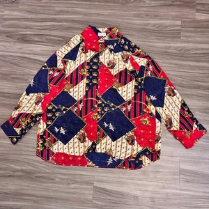 Camisa Abotonada Años 80/90/De Colección Von Jour Reece Corona Joya Estampado Barroco XL/XXL - Imagen 1 de 10