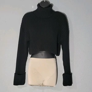 Zara Cable Knit turtleneck Long Sleeves Crop Sweater Black Sz Small - Picture 1 of 9