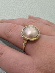 Frauen Luxus Ring 585Gelbgold mit weißer Mabeperle, Diamanten für frauen Größe60 - Bild 1 von 8