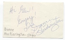 Dianne Heatherington Signed 3x5 Index Card Autographed Singer