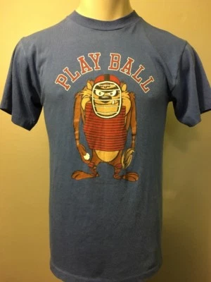 Camisa de béisbol Taz de colección años 80 para hombre L Looney Tunes Warner Bros azul 50/50 suave delgada Foto 1 de 4