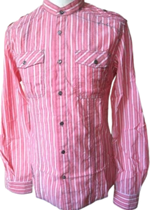 Firetrap mandarin shirt nehru collar long sleeve red striped men's M, L, XXL - Picture 1 of 9