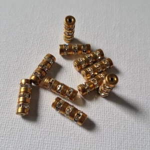 VINTAGE Barrel Beads Crystal Glass 15mm Brass GERMAN 10 x PIECES - Picture 1 of 2