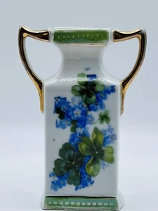 Antique German 1920’s Small Vase Blue Green Flowers Art Deco Guilting Porcelain - Picture 1 of 9