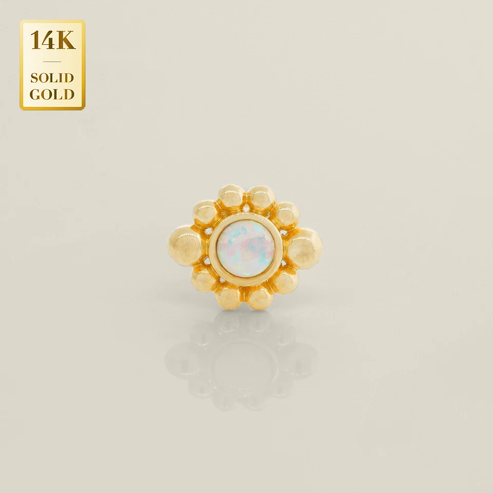 14K REAL Solid Gold Beaded Opal Ear Post Stud Daith Tragus Body Jewelry 18G - Image 1 of 4