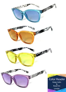 1 or 2 Pairs Cat Eye Frame Full Magnified Tinted Color Lens Reading Sunglasses - Picture 1 of 16