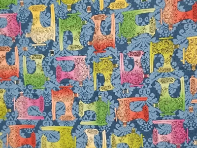 Half Yard NEW Blue Cotton Fabric SEWING MACHINES by Quilting Treasures Novelty - Image 1 of 4