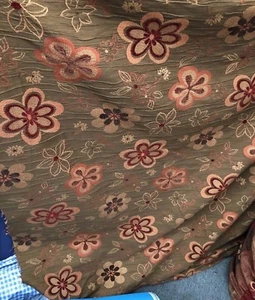 BROWN MULTICOLOR FLORAL UPHOLSTERY BROCADE FABRIC (54 in.) Sold BTY - Picture 1 of 1