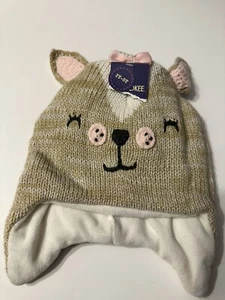 Toddler Girls Winter Knitted Beanie Fuzzy Fleece Lined Earflap Cap and mitten - Picture 1 of 3