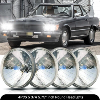 Fit Mercedes-Benz 380SL 450SL 560SL 4PCS 5.75" Round Headlights Hi/Lo Beam - Image 1 of 4