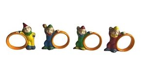 4 Ceramic Clowns Hoops Napkin Rings Holders Whimsical Party Decor Vintage 70's - Picture 1 of 9