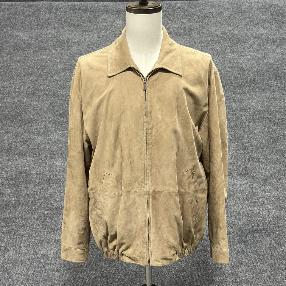Chaqueta Joseph Abboud Para Hombres XL Cuero Gamuza Tostado Cremallera Frontal Cuello Bombardero Bolsillos Foto 1 de 4