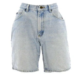 90s Vintage Lee Denim Shorts Womens L High Waist Long Inseam Light Wash USA Made - Picture 1 of 6