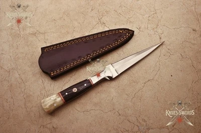 D2 Stainless Steel Handmade Forged Hunting Dagger Boot Knife Full Tang Sheath - Image 1 of 4