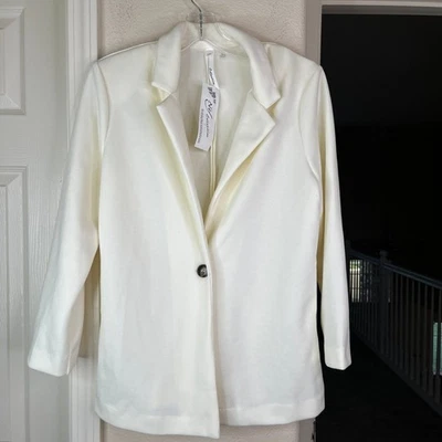 Blazer para mujer NY Collection manga 3/4 blanco roto talla grande #641 nuevo con etiquetas Foto 1 de 4