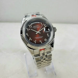 CUSTOM SEIKO ARABIC BRAUN SILBER DATUM AUTOMATIK 8285 UHRWERK HERREN UHR - Bild 1 von 10