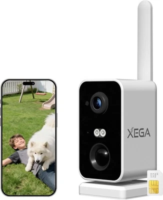 Xega Telecamera 4G LTE portatile SIM 2K batteria 10000mAh 180 pan Sicurezza - Immagine 1 di 4